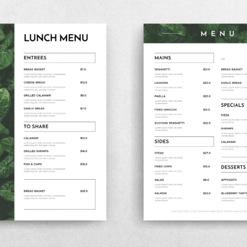 Bar & Lounge Menus